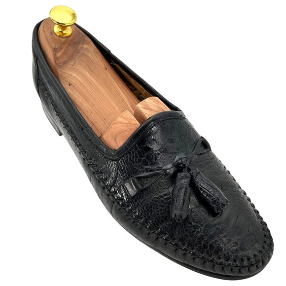 Vintage Zelli Men\'s Size 9M Black Exotic Ostrich Leg Leather Dress Shoes Loafers main image 7